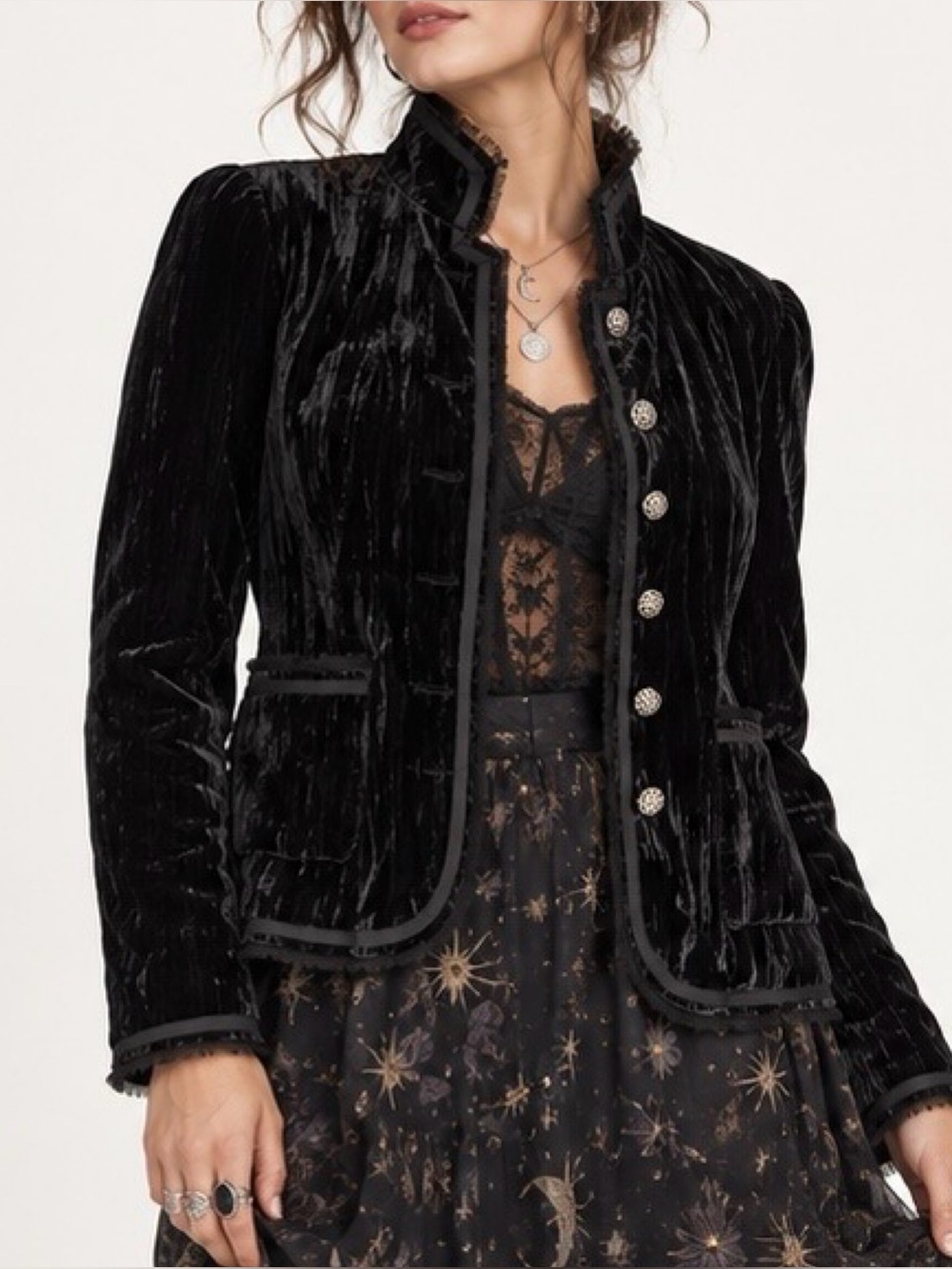 Focus 2000 Vintage Crushed Velvet Mesh Trim Button Front Jacket Blazer Sz 10